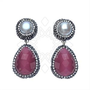 925 Sterling Silver Gem and Crystals Double Drop Earrings
