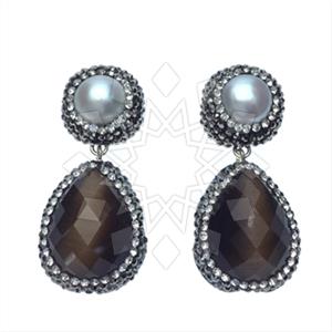 925 Sterling Silver Gem and Crystals Double Drop Earrings