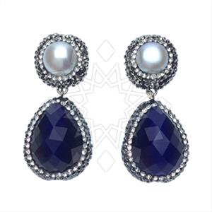 925 Sterling Silver Gem and Crystals Double Drop Earrings