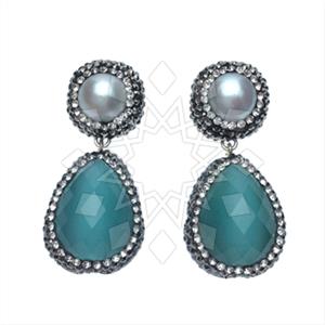 925 Sterling Silver Gem and Crystals Double Drop Earrings
