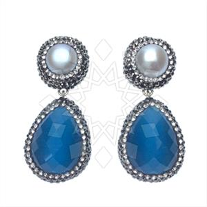 925 Sterling Silver Gem and Crystals Double Drop Earrings