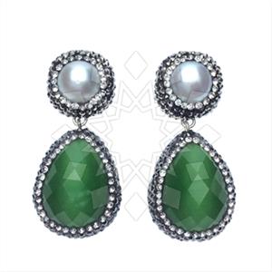 925 Sterling Silver Gem and Crystals Double Drop Earrings