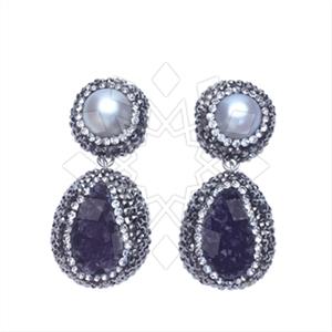 925 Sterling Silver Gem and Crystals Double Drop Earrings