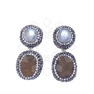 925 Sterling Silver Gem and Crystals Double Drop Earrings