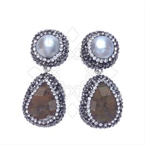 925 Sterling Silver Gem and Crystals Double Drop Earrings
