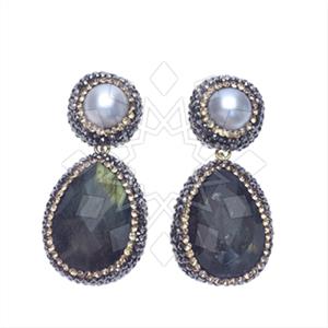 925 Sterling Silver Gem and Crystals Double Drop Earrings