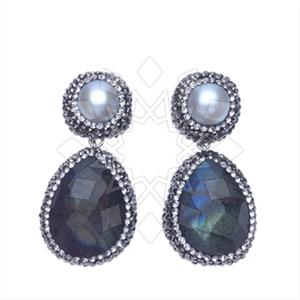 925 Sterling Silver Gem and Crystals Double Drop Earrings