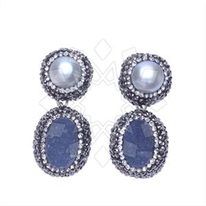 925 Sterling Silver Gem and Crystals Double Drop Earrings