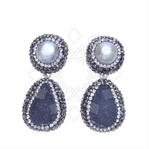 925 Sterling Silver Gem and Crystals Double Drop Earrings