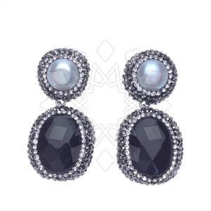 925 Sterling Silver Gem and Crystals Double Drop Earrings