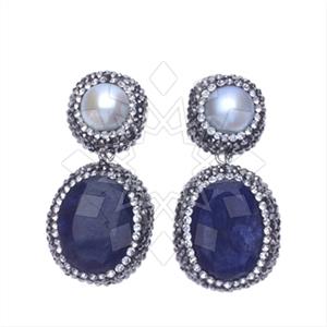 925 Sterling Silver Gem and Crystals Double Drop Earrings