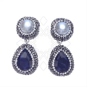 925 Sterling Silver Gem and Crystals Double Drop Earrings
