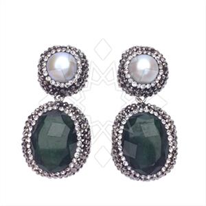 925 Sterling Silver Gem and Crystals Double Drop Earrings