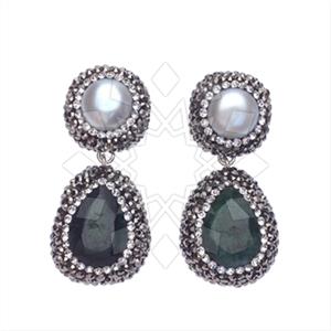 925 Sterling Silver Gem and Crystals Double Drop Earrings