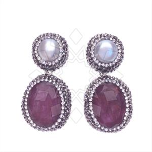 925 Sterling Silver Gem and Crystals Double Drop Earrings