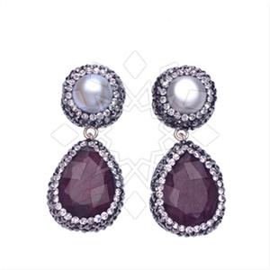 925 Sterling Silver Gem and Crystals Double Drop Earrings
