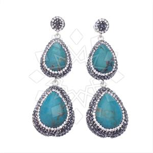 925 Sterling Silver Gem and Crystals Double Drop Earrings