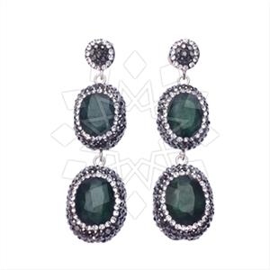 925 Sterling Silver Gem and Crystals Double Drop Earrings