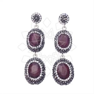 925 Sterling Silver Gem and Crystals Double Drop Earrings