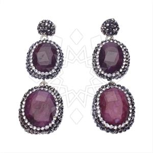 925 Sterling Silver Gem and Crystals Double Drop Earrings
