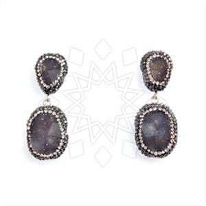 925 Sterling Silver Gem and Crystals Double Drop Earrings
