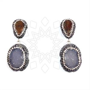 925 Sterling Silver Gem and Crystals Double Drop Earrings