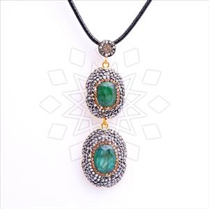 925 Sterling Silver Gem and Crystals Double Drop Pendant