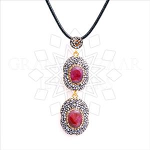 925 Sterling Silver Gem and Crystals Double Drop Pendant