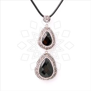 925 Sterling Silver Gem and Crystals Double Drop Pendant