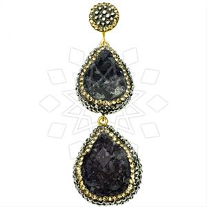 925 Sterling Silver Gem and Crystals Double Drop Pendant