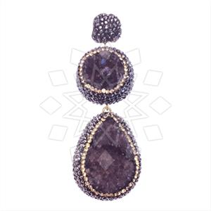 925 Sterling Silver Gem and Crystals Double Drop Pendant