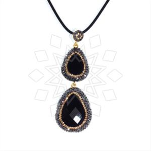 925 Sterling Silver Gem and Crystals Double Drop Pendant