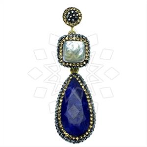 925 Sterling Silver Gem and Crystals Double Drop Pendant