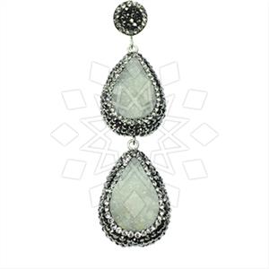 925 Sterling Silver Gem and Crystals Double Drop Pendant