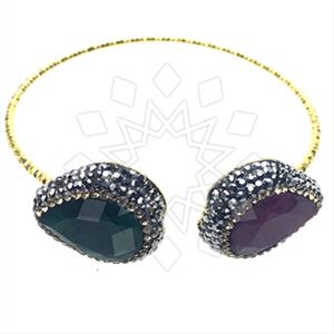 925 Sterling Silver Semi Precious Gems and Crystal  Adjustable Bracelet