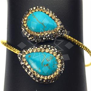 925 Sterling Silver Semi Precious Gems and Crystal  Adjustable Bracelet