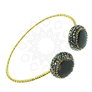 925 Sterling Silver Semi Precious Gems and Crystal  Adjustable Bracelet