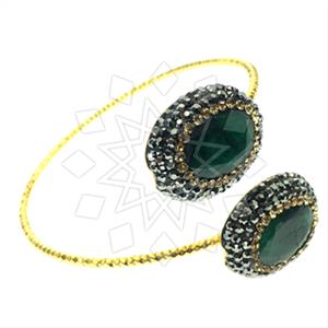 925 Sterling Silver Semi Precious Gems and Crystal  Adjustable Bracelet