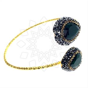 925 Sterling Silver Semi Precious Gems and Crystal  Adjustable Bracelet