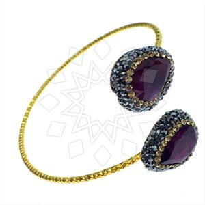 925 Sterling Silver Semi Precious Gems and Crystal  Adjustable Bracelet