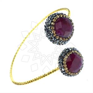 925 Sterling Silver Semi Precious Gems and Crystal  Adjustable Bracelet