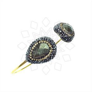 925 Sterling Silver Gem and Crystals Adjustable Bracelet