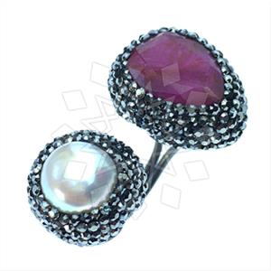 925 Sterling Silver Gem and Crystals Double Gemstone Rings