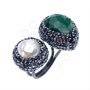 925 Sterling Silver Gem and Crystals Double Gemstone Rings