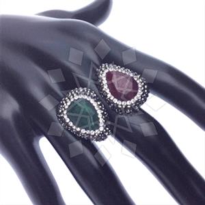 925 Sterling Silver Gem and Crystals Double Gemstone Rings