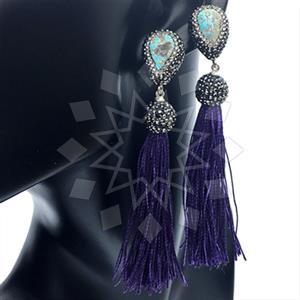 925 Sterling Silver Gem and Crystals Tassel Earring