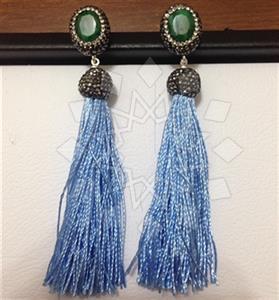925 Sterling Silver Gem and Crystals Tassel Earring