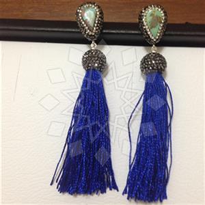 925 Sterling Silver Gem and Crystals Tassel Earring