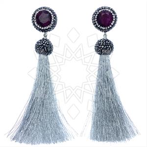 925 Sterling Silver Gem and Crystals Tassel Earring