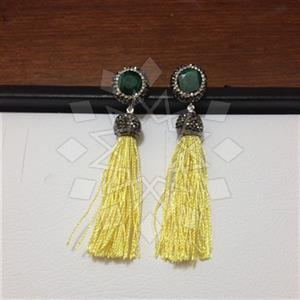 925 Sterling Silver Gem and Crystals Tassel Earring